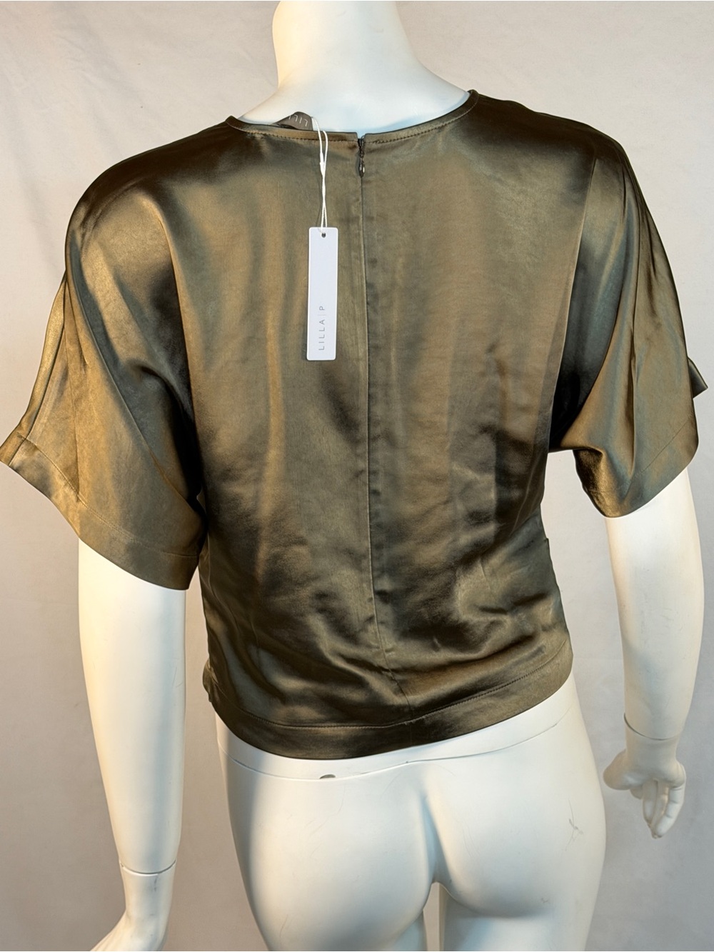 Lilla P Olive Satin Short-Sleeve Blouse - Picture 8 of 12